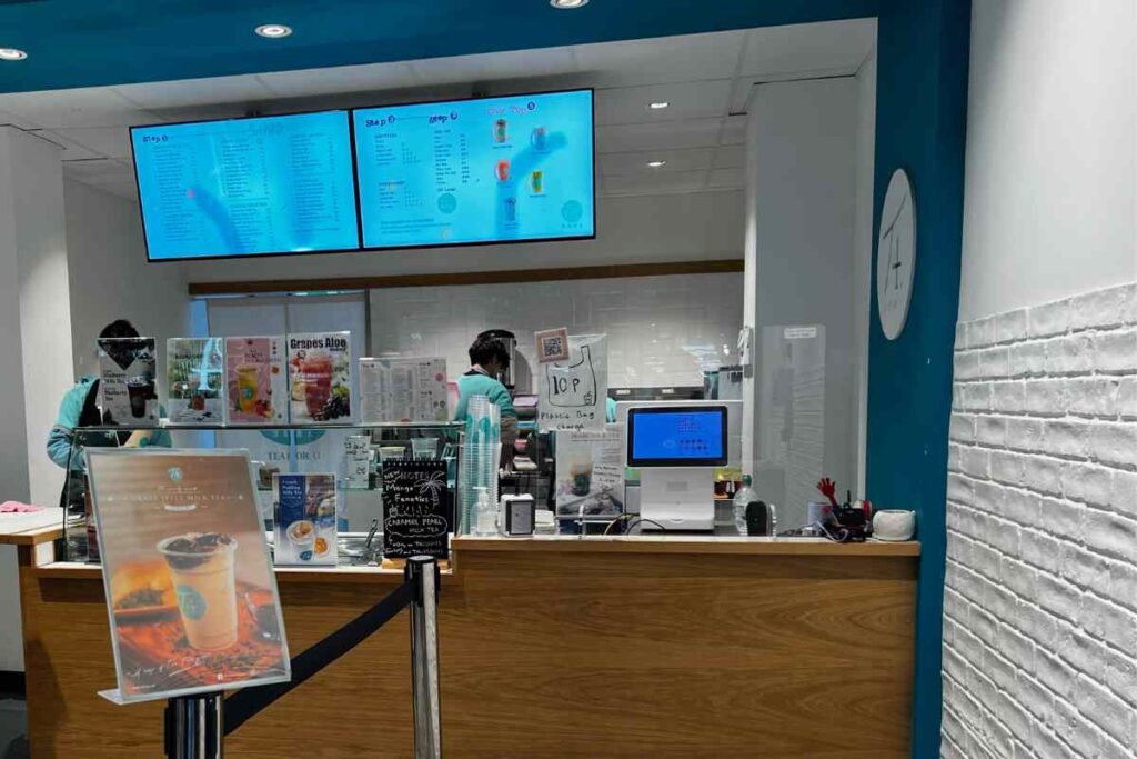 Counter at T4 bubble tea shop in York