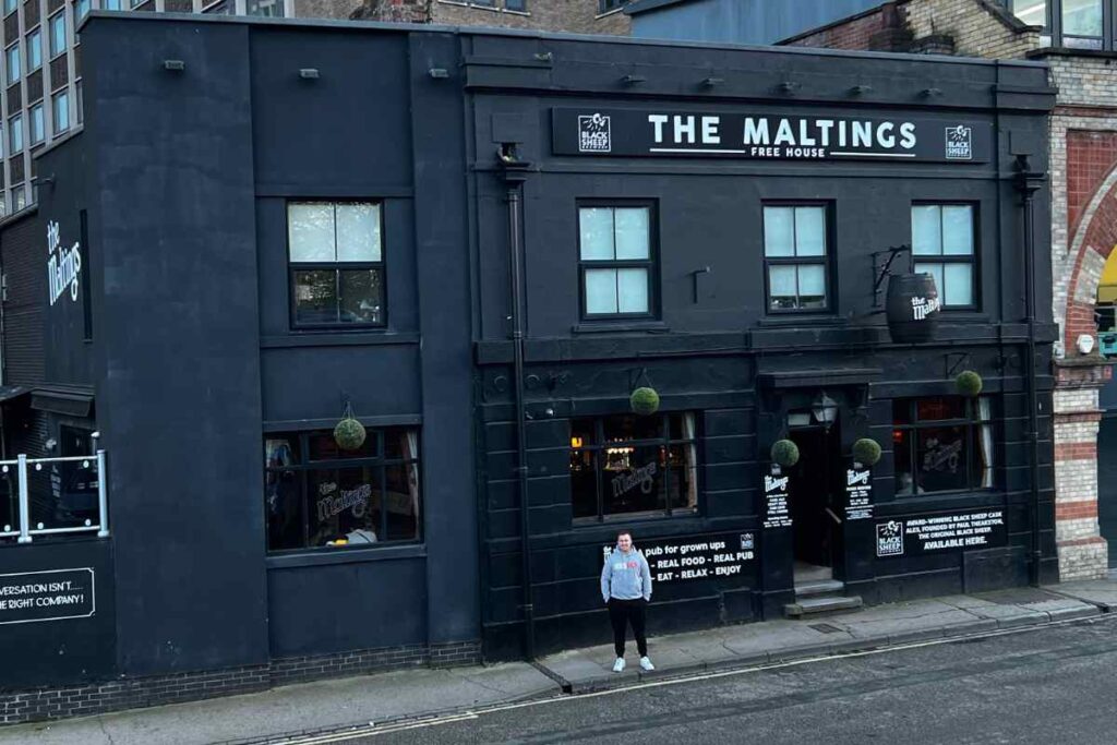 me outside The Malting Classic Pubs in York