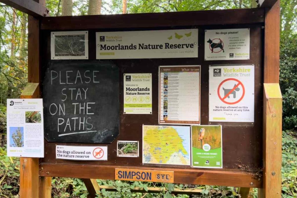 Notice board at entrance Moorland Nature Reserve in York