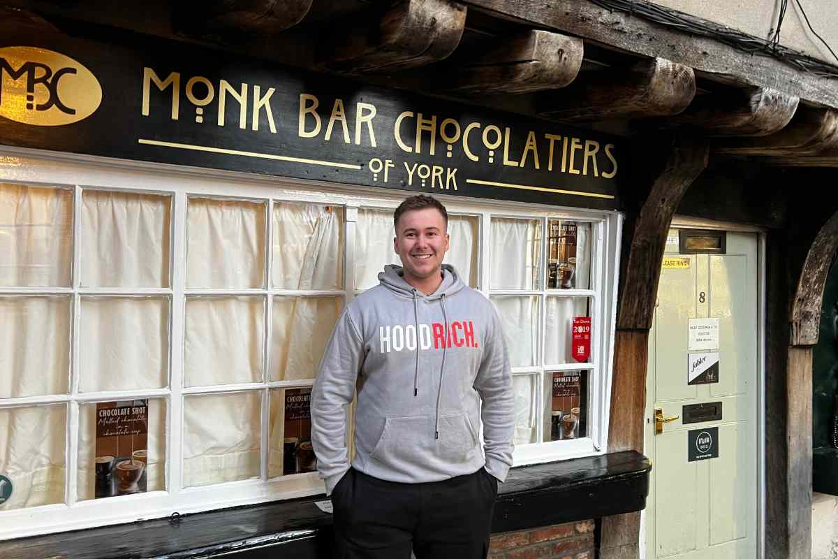 Me outside Monks Bar Chocolatiers