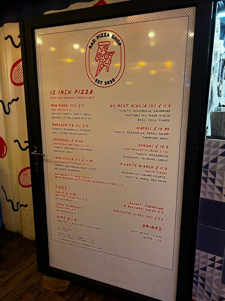 Rad Pizza Shop York Menu Sparks