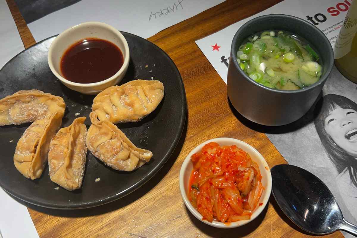 Fresh Duck Gyoza, Miso Soup, Kimchee at Wagamama York