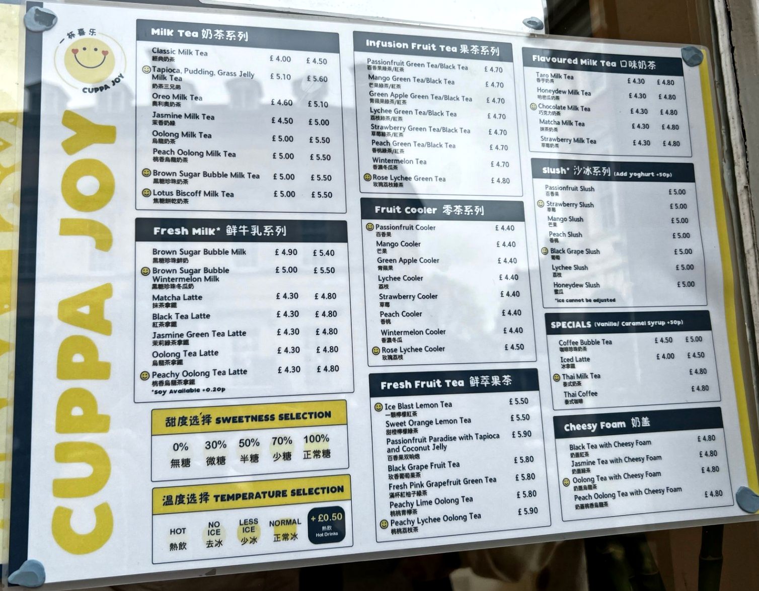 Menu Cuppa Joy Bubble Tea