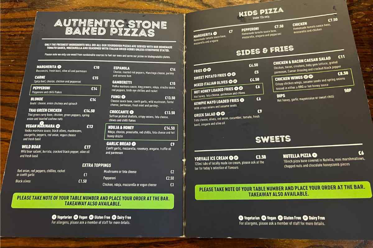 The Hop York Food Menu